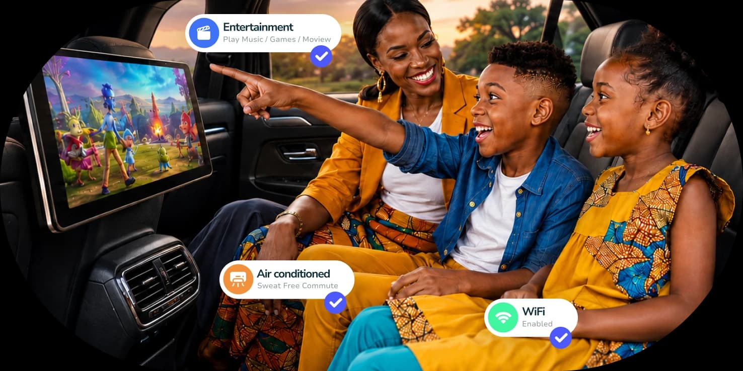 In-cabin entertainment — AC, music, Wi-Fi